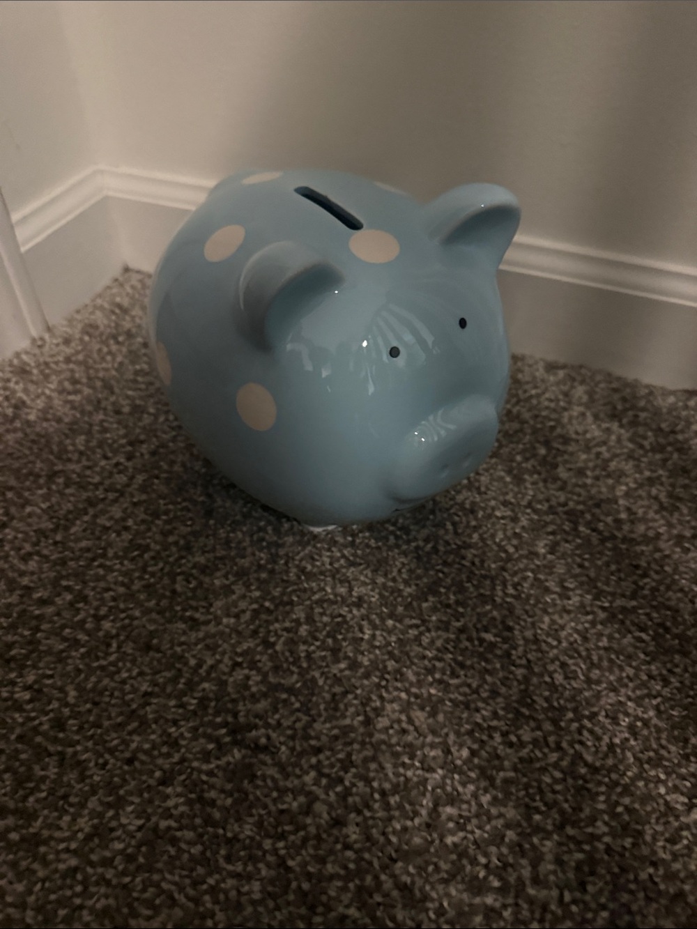 Blue Polka Dot Ceramic Piggy Bank - Cute Home Accent